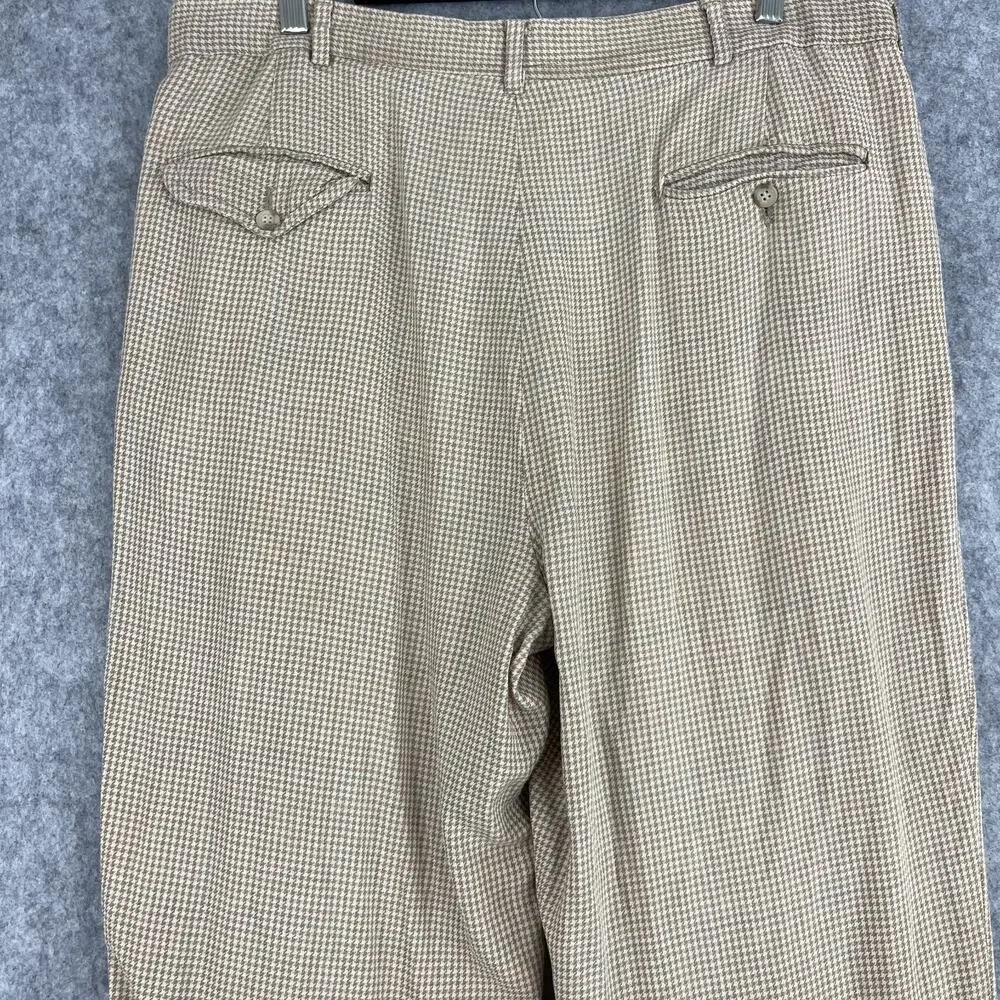 VTG Polo Ralph Lauren Pants Mens 35x27 Beige Houndstooth Cuffed‎ Pleated 80s USA
